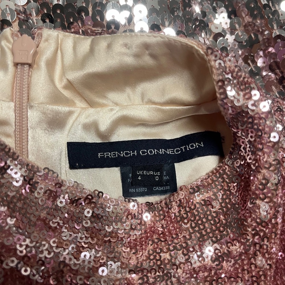 French Connection Rose Gold Ombre Sequin Mini Dress Size 0 - Picture 7 of 7